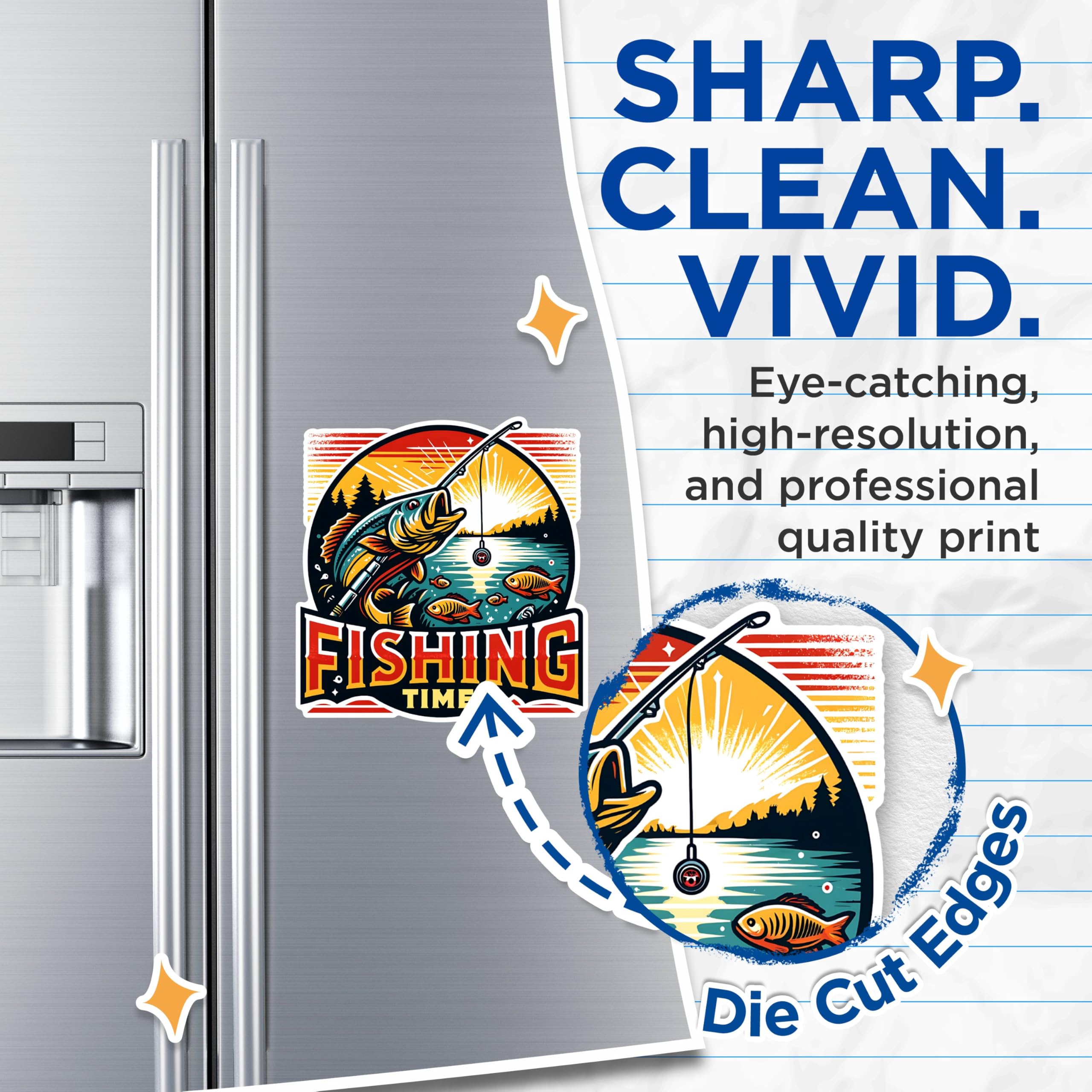 (2 Pack) Fishing Time Magnets - Fishing Enthusiast Magnets - Outdoor Adventure Magnets- 5" On Longest Side - for Fridges, Toolboxes, Cars - Made in USA - MAG2616