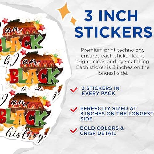 (3 Pack) Black History Month Decals - African Pride - Laptop Decals - 3 Inches On Longest Side - Easy Peel & Apply - Made in USA - 3MCS6611