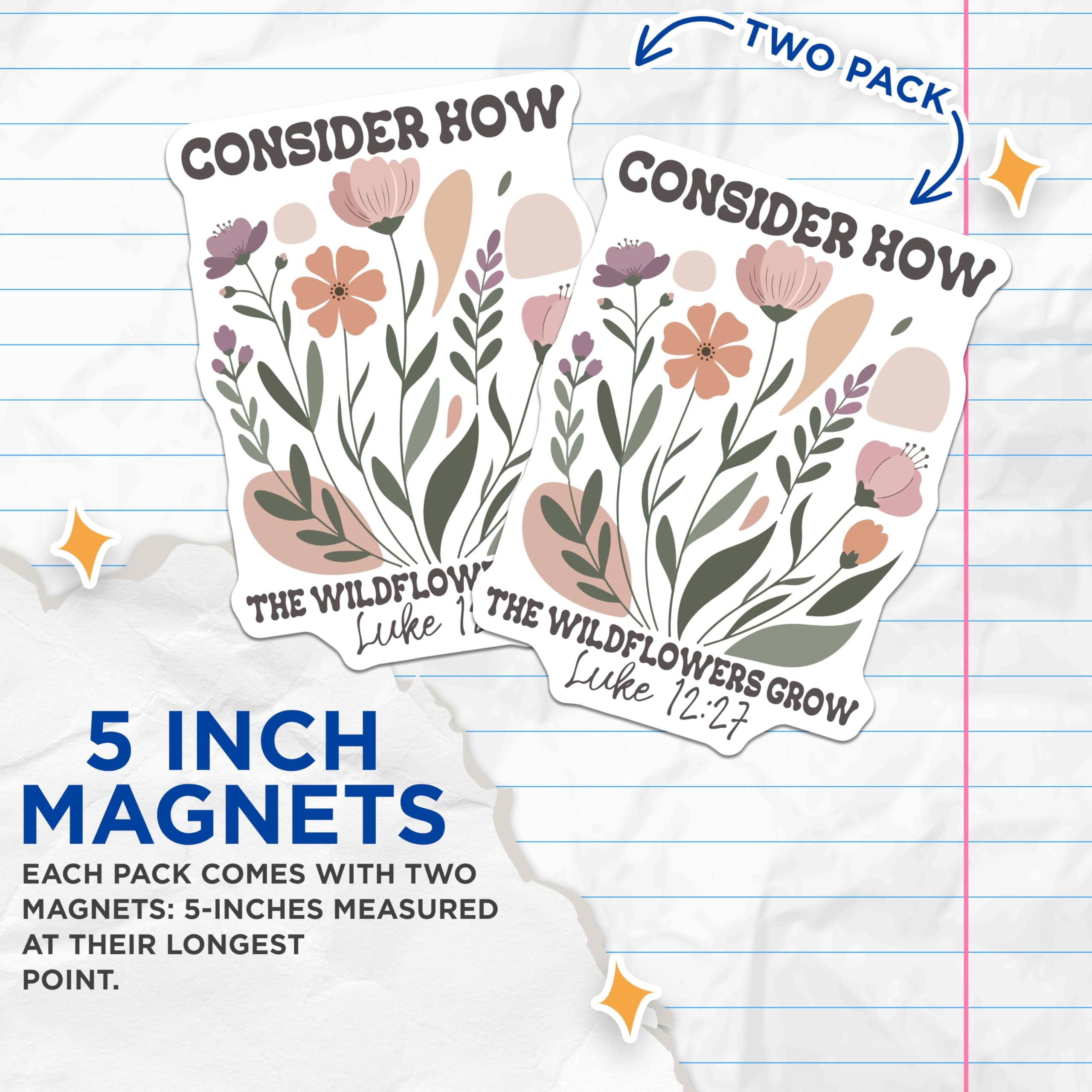 (2 Pack) Wildflower Magnets - Floral Fridge Magnets - Inspirational Quote Decor - 5" On Longest Side - Premium Magnet - for Cars, Refrigerators, Toolboxes, Lockers - Made in USA - MAG16950