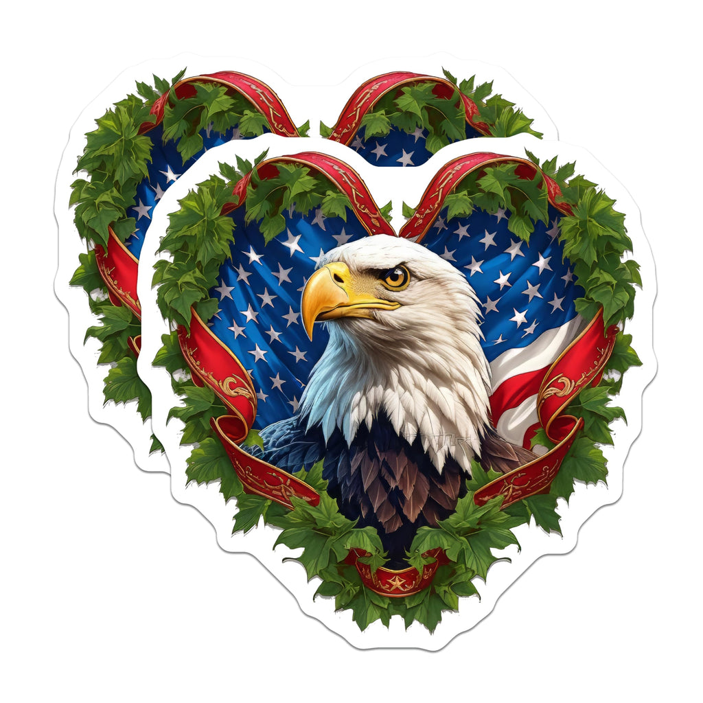 (2 Pack) Bald Eagle Magnets - American Flag Heart Design - Patriotic Home Decor - USA Freedom Symbol Refrigerator Magnets - 5 Inches On Longest Side - Thick Durable Magnet - Made in USA - MAG21904