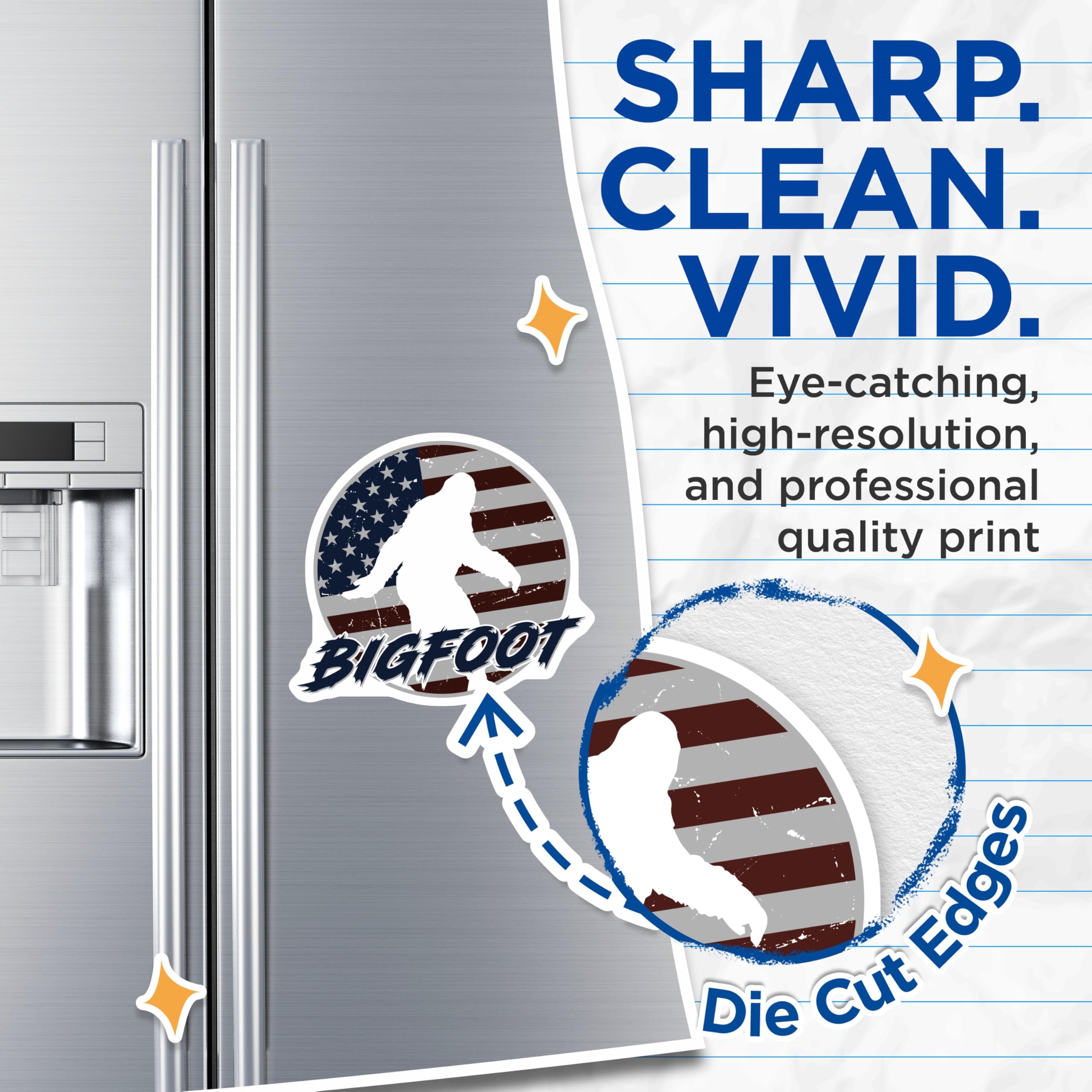 (2 Pack) Bigfoot Magnets - American Flag Sasquatch - Patriotic Cryptozoology Decor - 5 Inches On Longest Side - Thick Durable Magnet - Made in USA - MAG19251