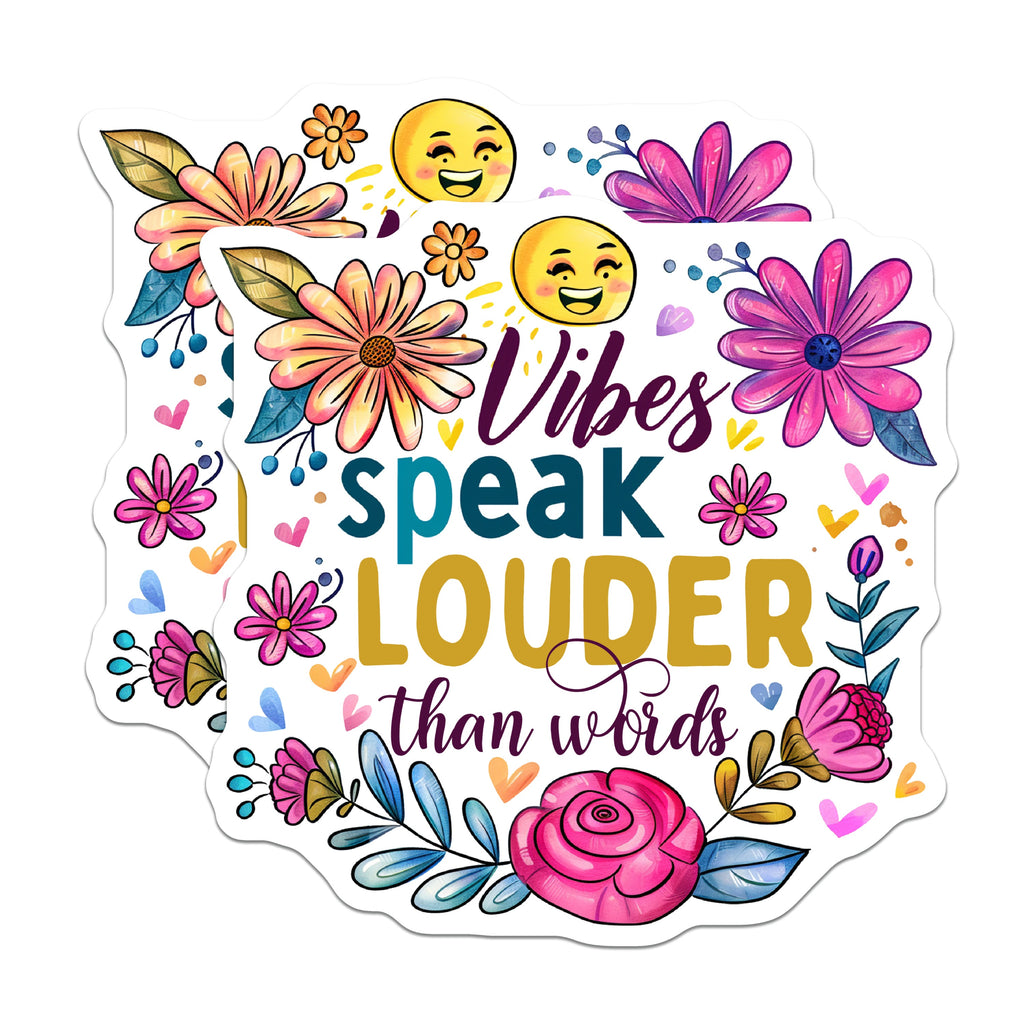 (2 Pack) Good Vibes Magnets - Positive Quote Decor - Floral Happy Emoji Art - 5 Inches On Longest Side - Thick Durable Magnet - Made in USA - MAG36467