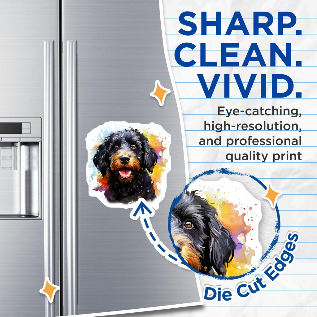 (2 Pack) Black Tan Doodle Dog Magnets - Watercolor Pet Art - Happy Dog Lover Decor - 5 Inches On Longest Side - Thick Durable Magnet - Made in USA - MAG24958