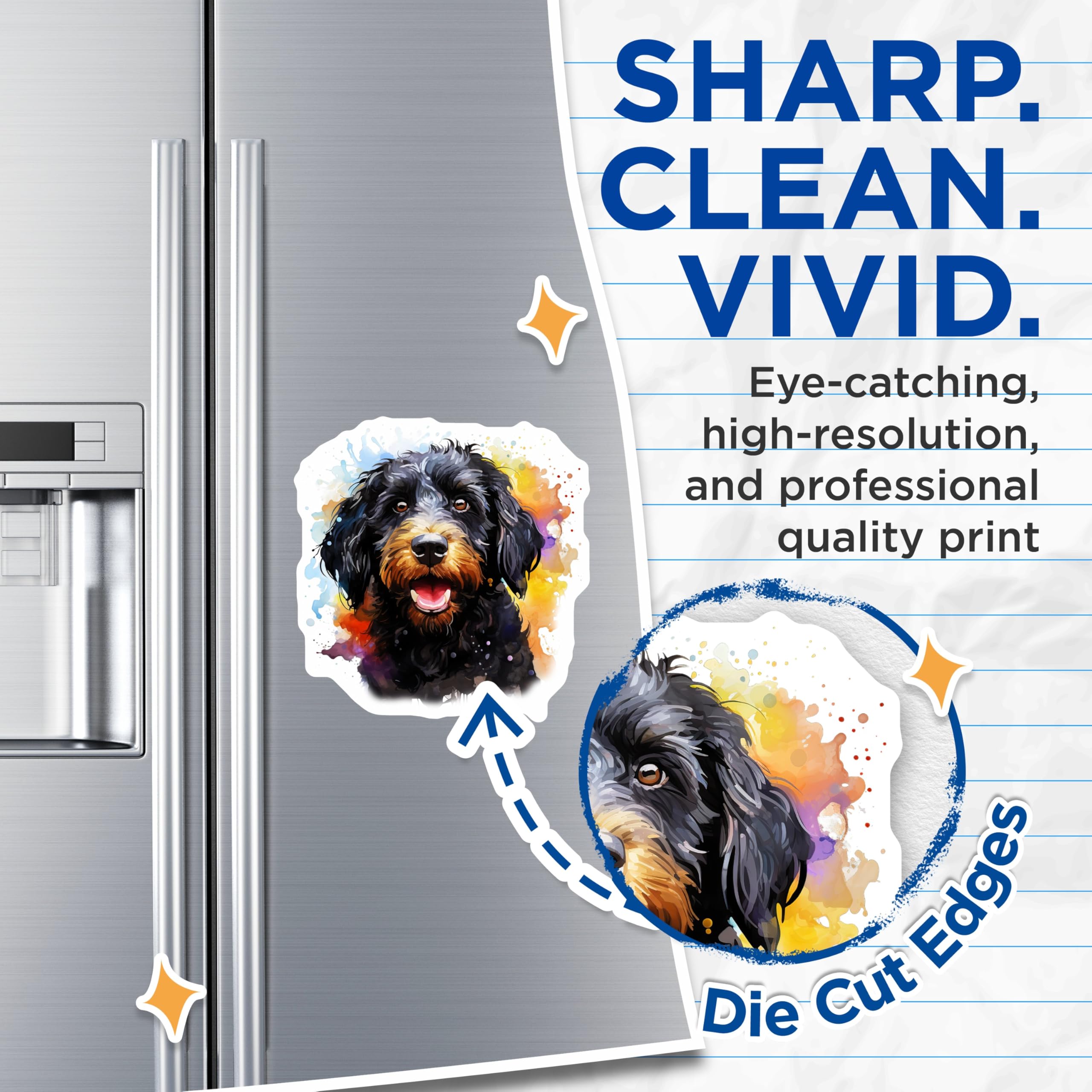 (2 Pack) Black Tan Doodle Dog Magnets - Watercolor Pet Art - Happy Dog Lover Decor - 5 Inches On Longest Side - Thick Durable Magnet - Made in USA - MAG24958