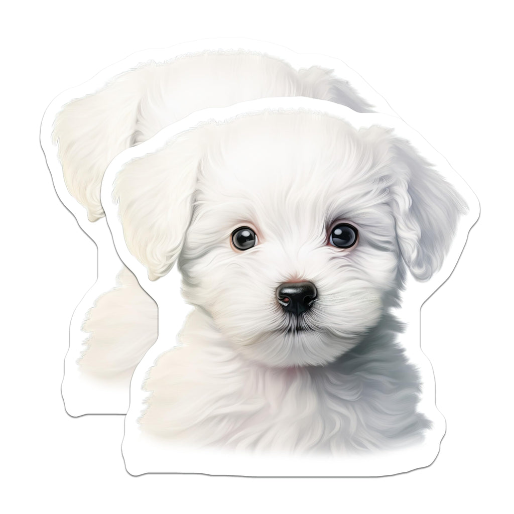 (2 Pack) White Fluffy Puppy Magnets - Cute Dog Lover Fridge Decor - Pet Animal Car Locker Accessory - 5 Inches On Longest Side - Thick Durable Magnet - Made in USA - MAG27714