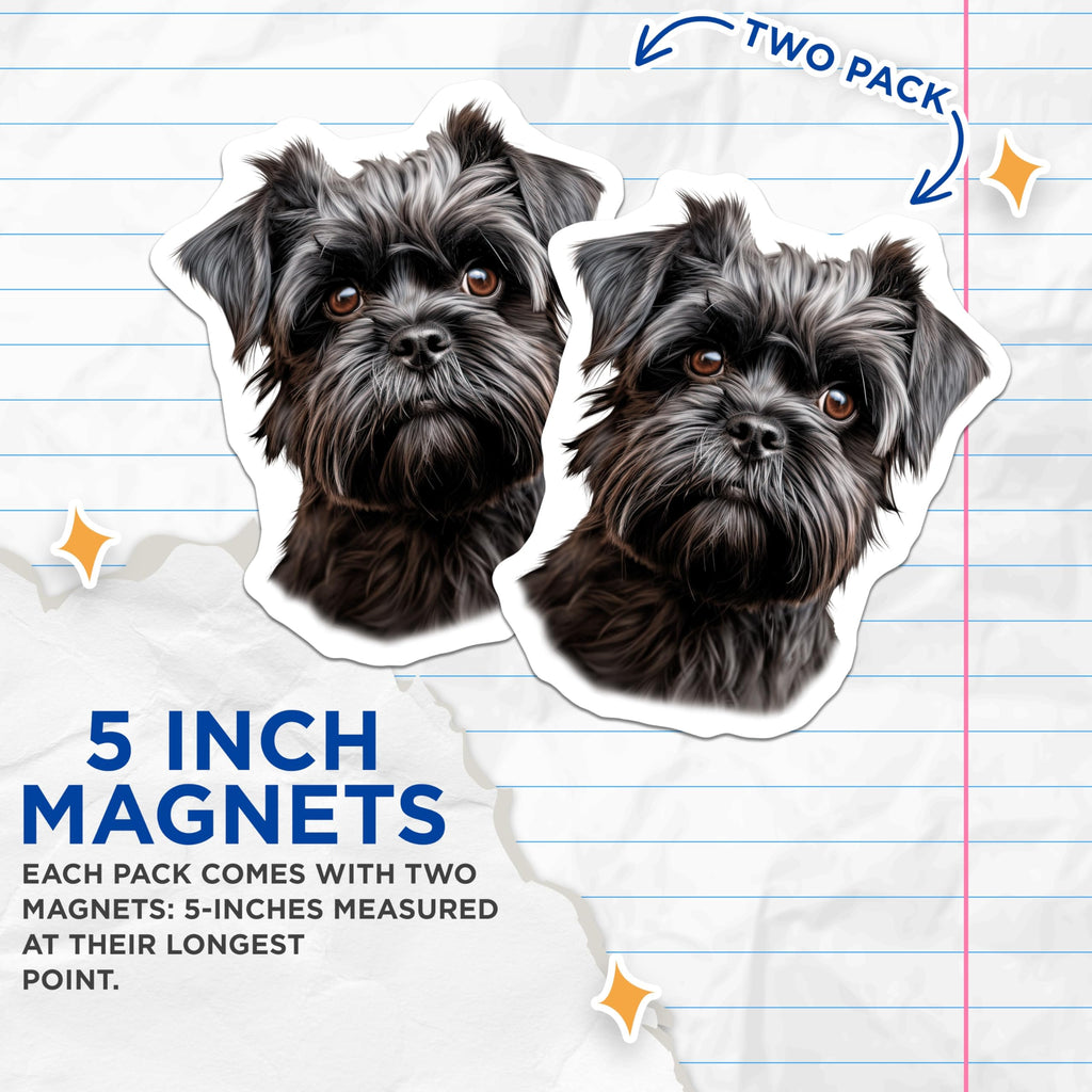 (2 Pack) Brussels Griffon Magnets - Cute Black Dog Art - Pet Lover Fridge Decor - 5 Inches On Longest Side - Thick Durable Magnet - Made in USA - MAG24438