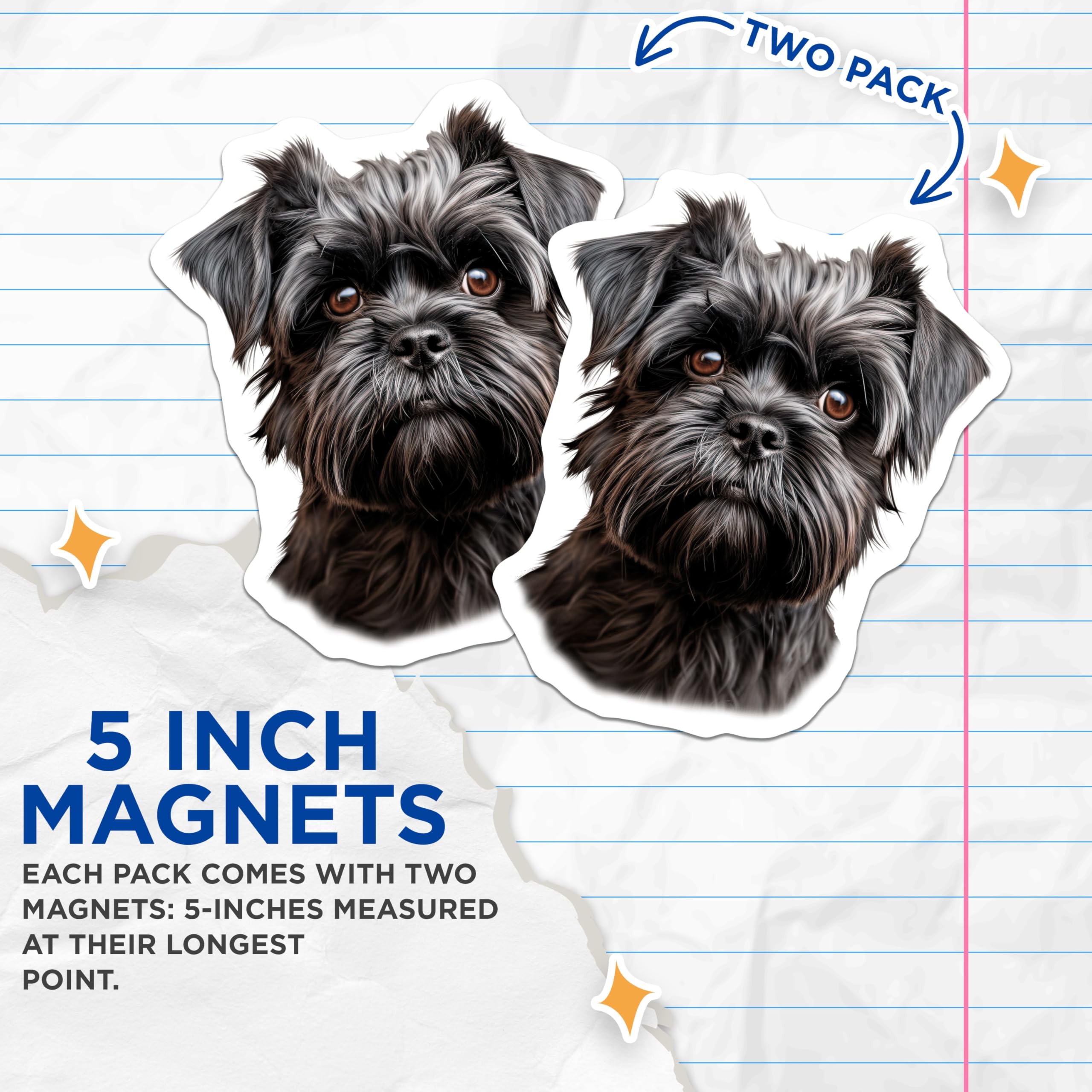 (2 Pack) Brussels Griffon Magnets - Cute Black Dog Art - Pet Lover Fridge Decor - 5 Inches On Longest Side - Thick Durable Magnet - Made in USA - MAG24438