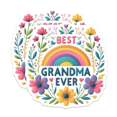 (2 Pack) Best Grandma Ever Stickers - Floral Rainbow Sticker - Heartwarming Grandma Gifts - 5" On Longest Side - Sticks to Smooth Flat Surfaces - Made in USA - BMCS7080