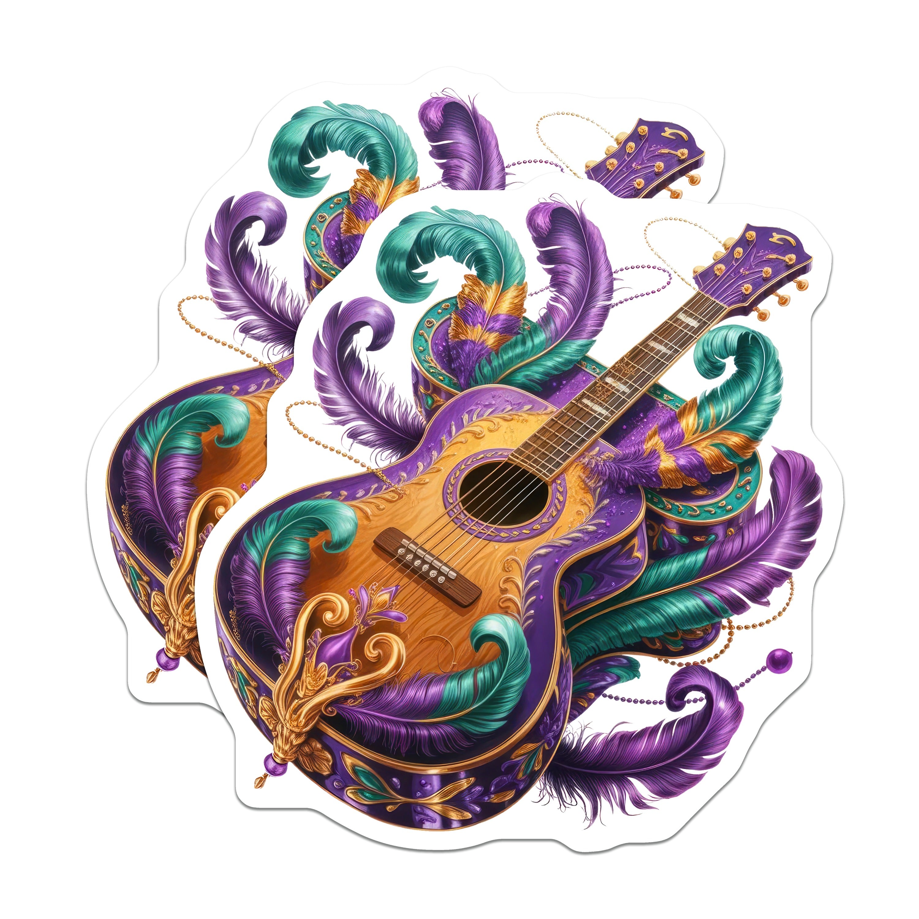 (2 Pack) Mardi Gras Guitar Magnets - New Orleans Music Decor - Festive Carnival Art - 5 Inches On Longest Side - Thick Durable Magnet - Made in USA - MAG39617