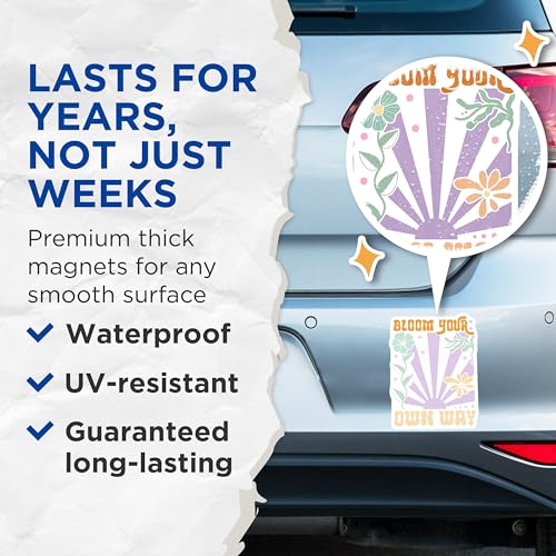 (2 Pack) Bloom Your Own Way Magnets - Flower Design - Inspirational Quote - Sunburst Art - 5" On Longest Side - for Cars, Fridges, Toolboxes - Made in USA - MAG3831