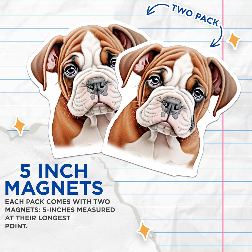 (2 Pack) Cute Bulldog Puppy Magnets - Dog Lover Pet Parent Gift - Refrigerator Locker Decor for Bulldog Owners - 5 Inches On Longest Side - Thick Durable Magnet - Made in USA - MAG29440