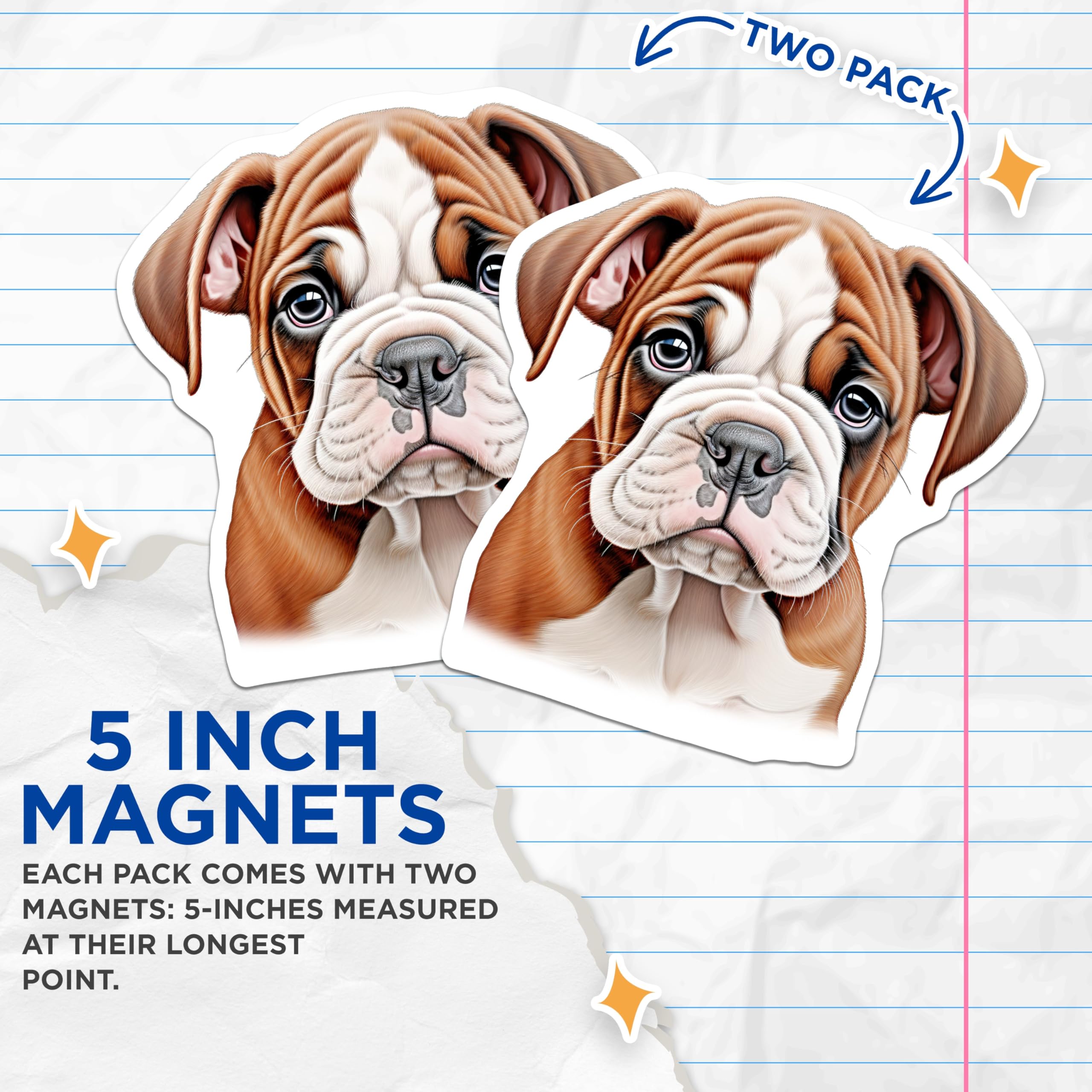 (2 Pack) Cute Bulldog Puppy Magnets - Dog Lover Pet Parent Gift - Refrigerator Locker Decor for Bulldog Owners - 5 Inches On Longest Side - Thick Durable Magnet - Made in USA - MAG29440