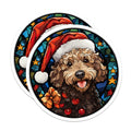 (2 Pack) Goldendoodle Christmas Magnets - Santa Hat Dog Decor - Stained Glass Pet Lover Fridge Decor - 5 Inches On Longest Side - Thick Durable Magnet - Made in USA - MAG25960