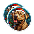 (2 Pack) Christmas Dog Magnets - Stained Glass Pet Art - Santa Hat Animal Refrigerator Decor - 5 Inches On Longest Side - Thick Durable Magnet - Made in USA - MAG29064