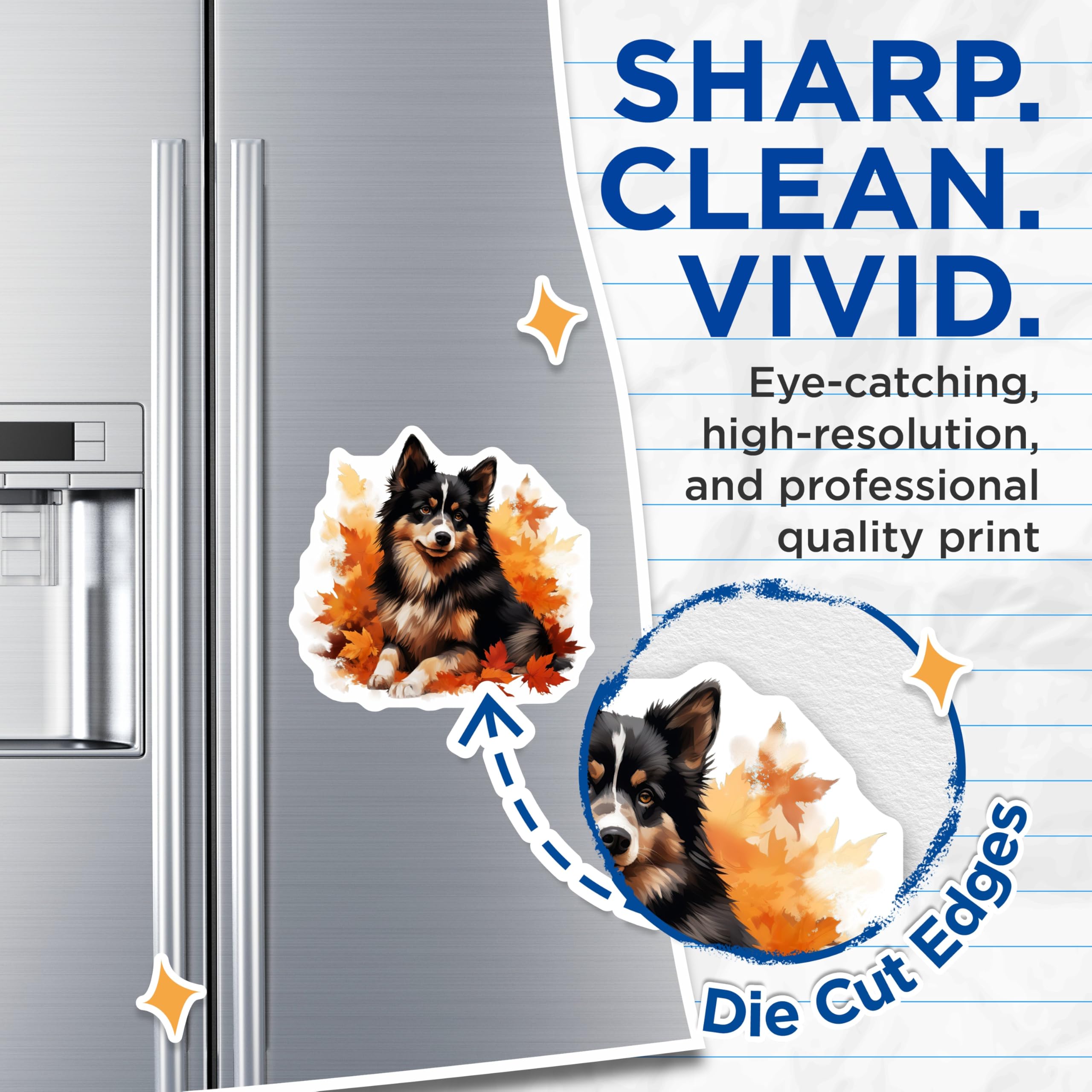 (2 Pack) Australian Shepherd Magnets - Autumn Dog Art - Fall Foliage Pet Illustration - Cute Aussie Dog - Animal Lover Decor - 5 Inches On Longest Side - Thick Durable Magnet - Made in USA - MAG24135