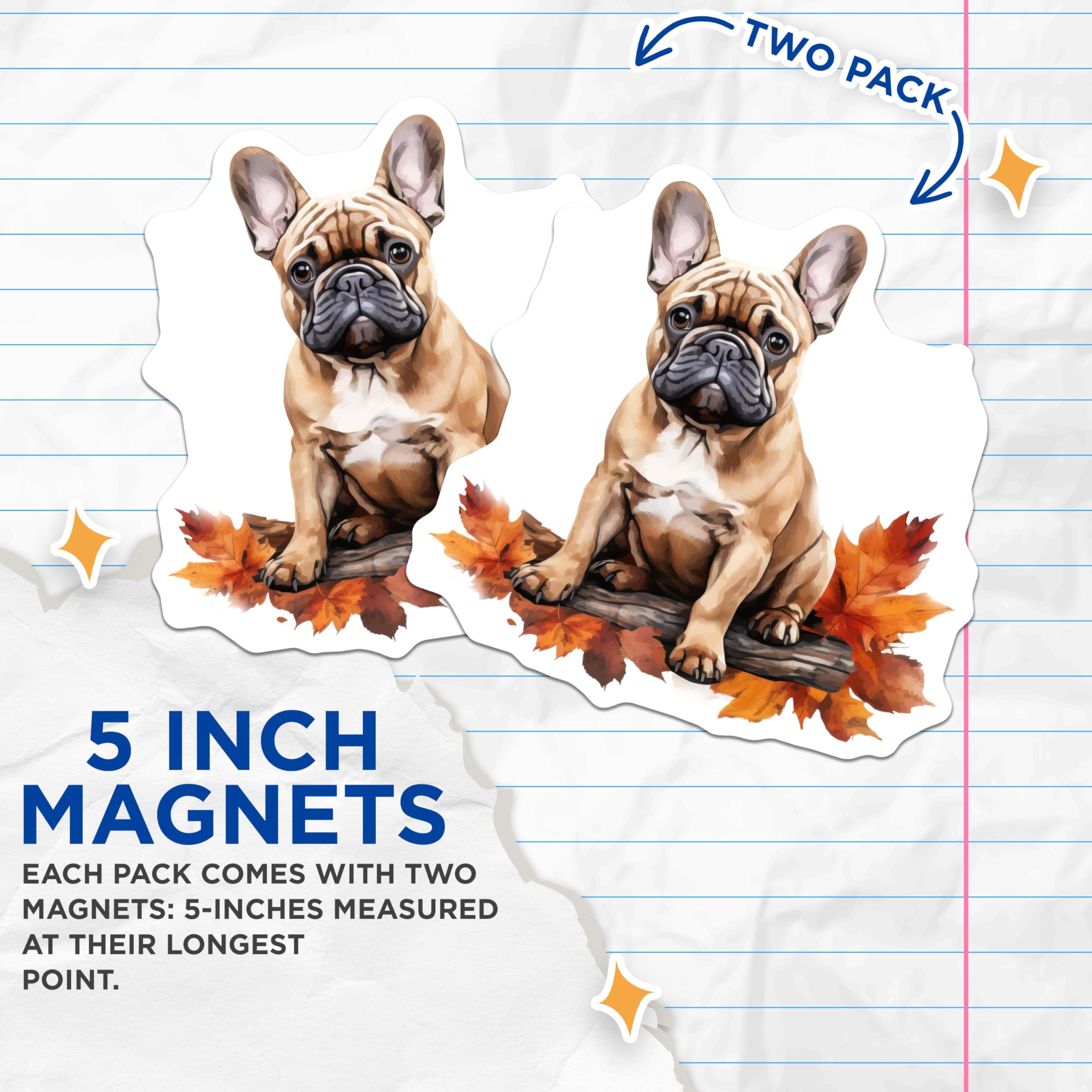 (2 Pack) French Bulldog Autumn Magnets - Fawn Frenchie Decor - Dog Lover Fall Decor - 5 Inches On Longest Side - Thick Durable Magnet - Made in USA - MAG29548