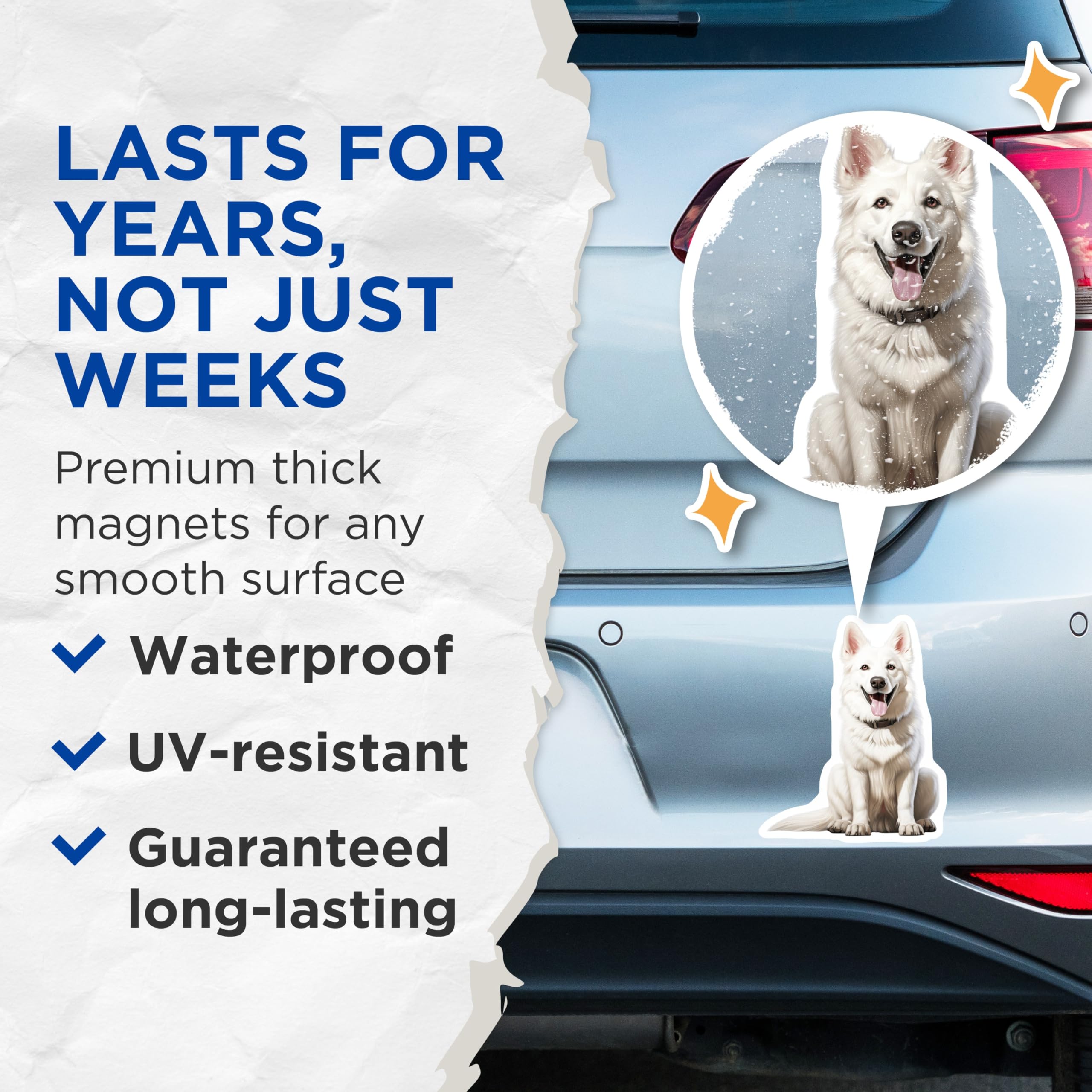 (2 Pack) White German Shepherd Magnets - Dog Lover Kitchen Decor - Pet Parent Refrigerator Art - 5 Inches On Longest Side - Thick Durable Magnet - Made in USA - MAG29194