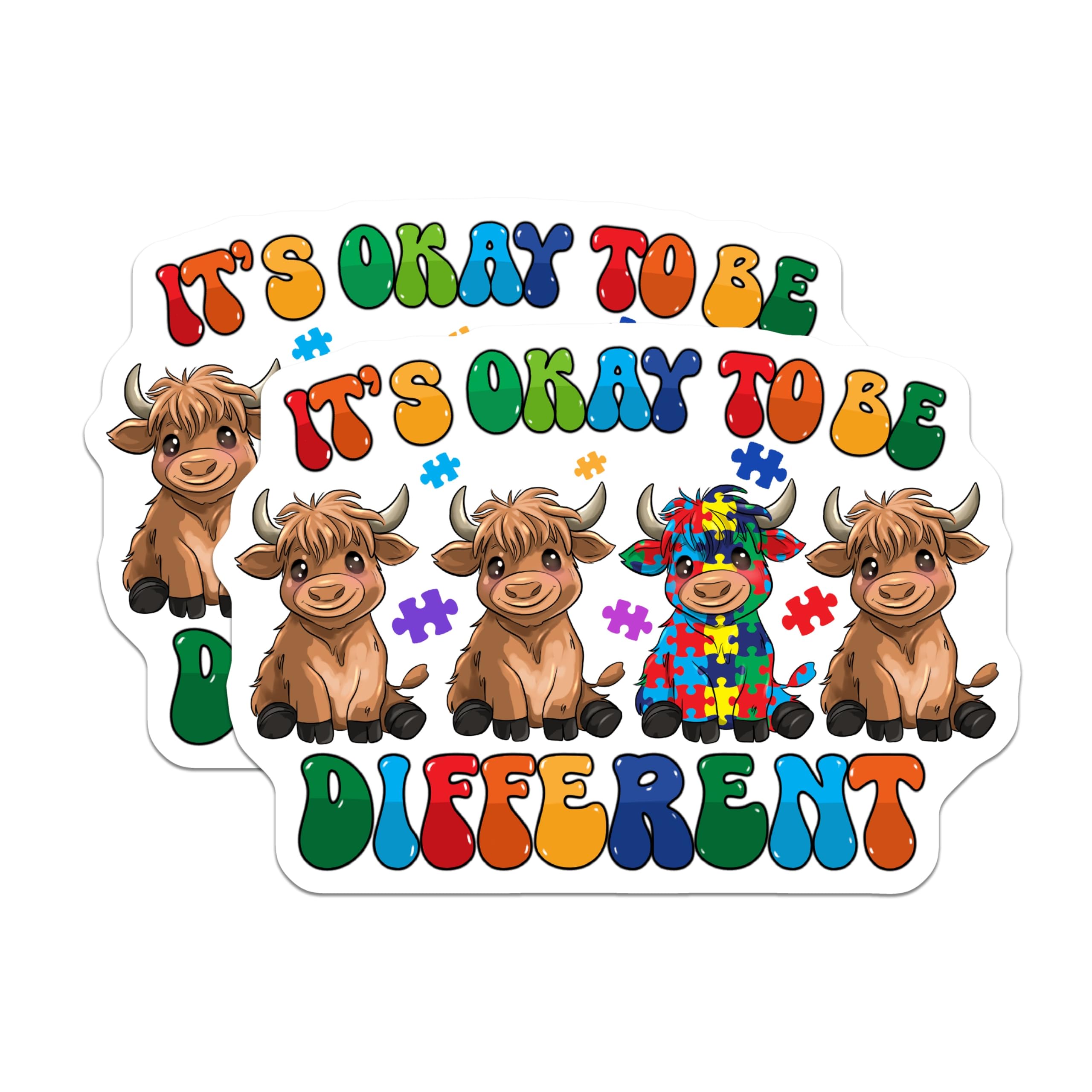 (2 Pack) Autism Acceptance Cow Magnets - Neurodiversity Puzzle Piece - It's Okay to Be Different Quote - 5 Inches On Longest Side - Thick Durable Magnet - Made in USA - MAG28132