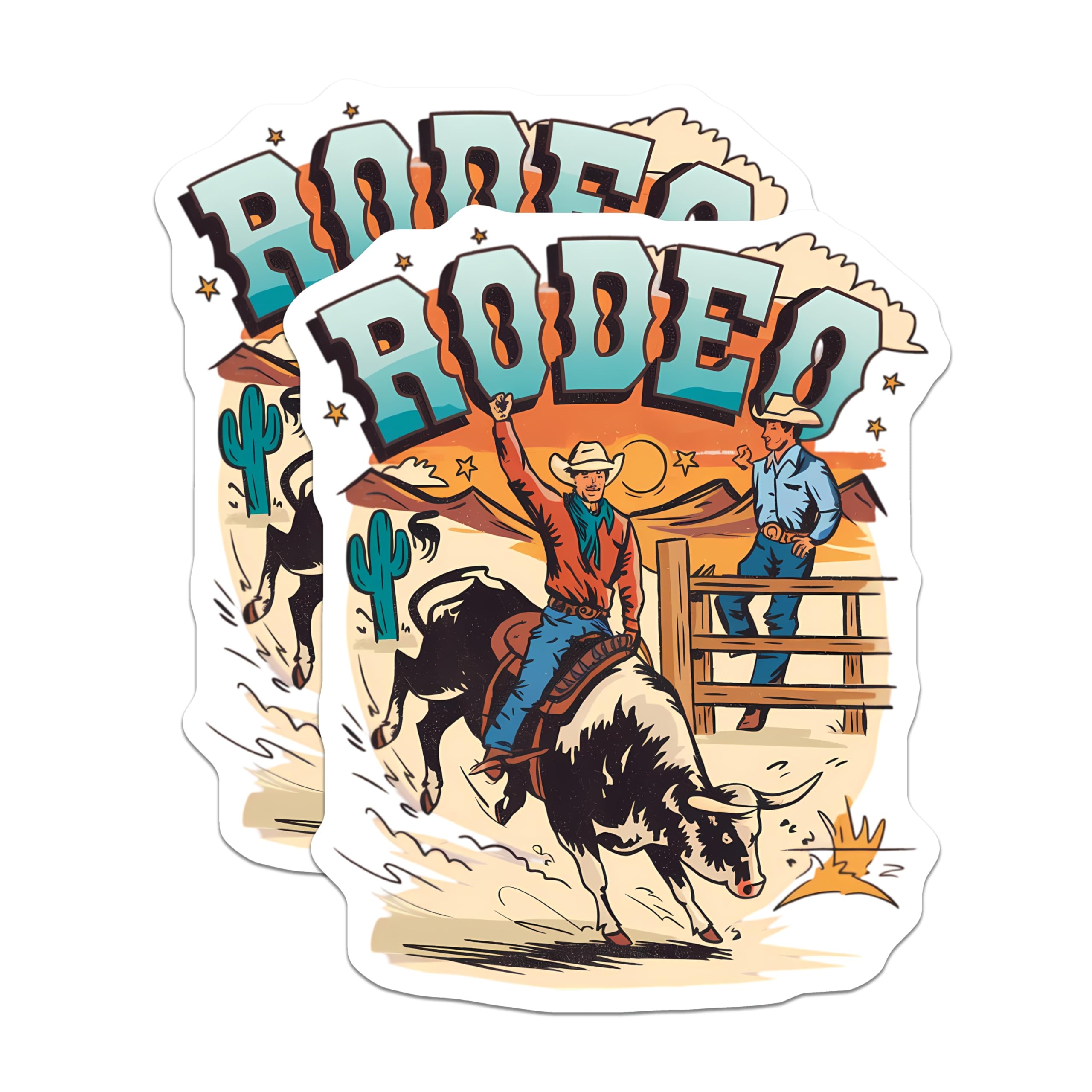(2 Pack) Rodeo Magnets - Cowboy Bull Riding Art - Western Themed Decor - Wild West Scene - 5 Inches On Longest Side - Thick Durable Magnet - Made in USA - MAG21373