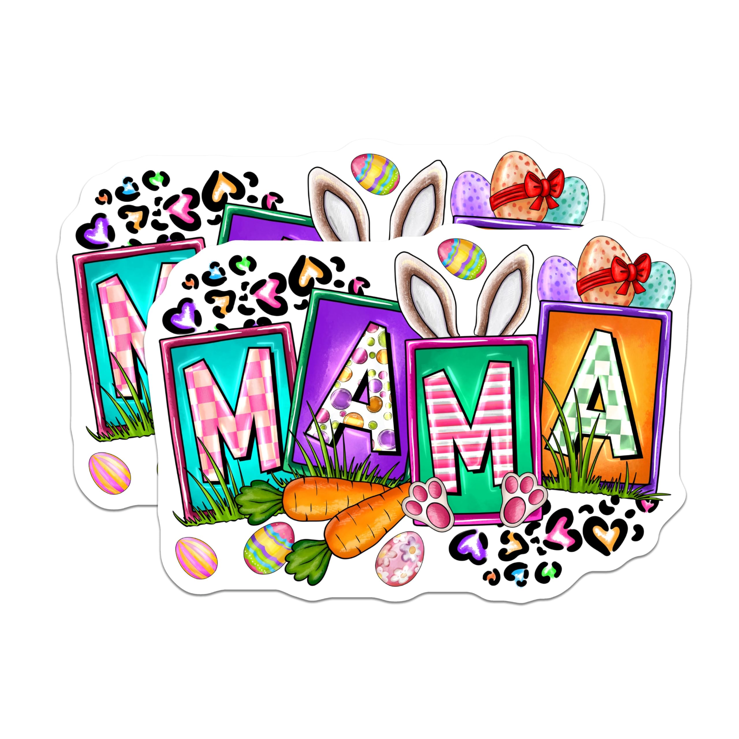 (2 Pack) Easter Mama Magnets - Leopard Print Bunny Ears Decor - Spring Season Refrigerator Accents - Festive Kitchen Magnets - 5 Inches On Longest Side - Thick Durable Magnet - Made in USA - MAG23325