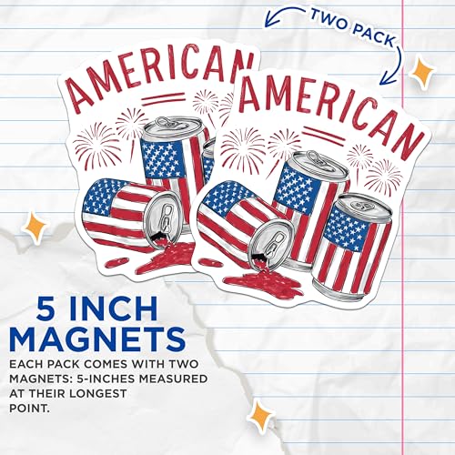 (2 Pack) American Flag Can Magnets Magnets - Patriotic - 4th of July Decoration - 5" On Longest Side - Made in USA - Sticks to Refrigerators & Metal Surfaces - MAG8507