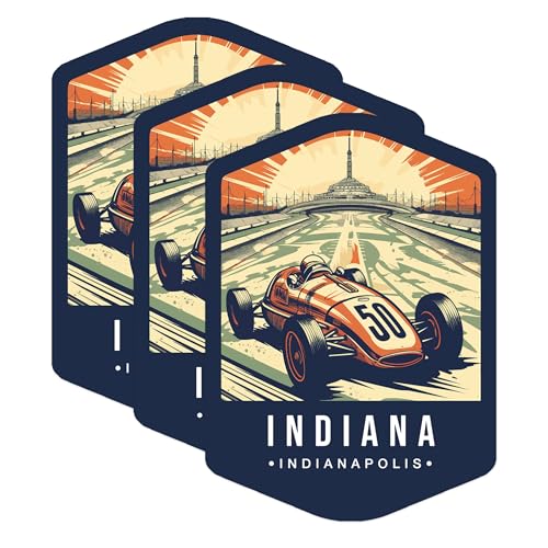 (3 Pack) Indianapolis Decals - Race Car Sticker - Retro Racing Decal - 3 Inches On Longest Side - Easy Peel & Apply - Made in USA - 3MCS0355
