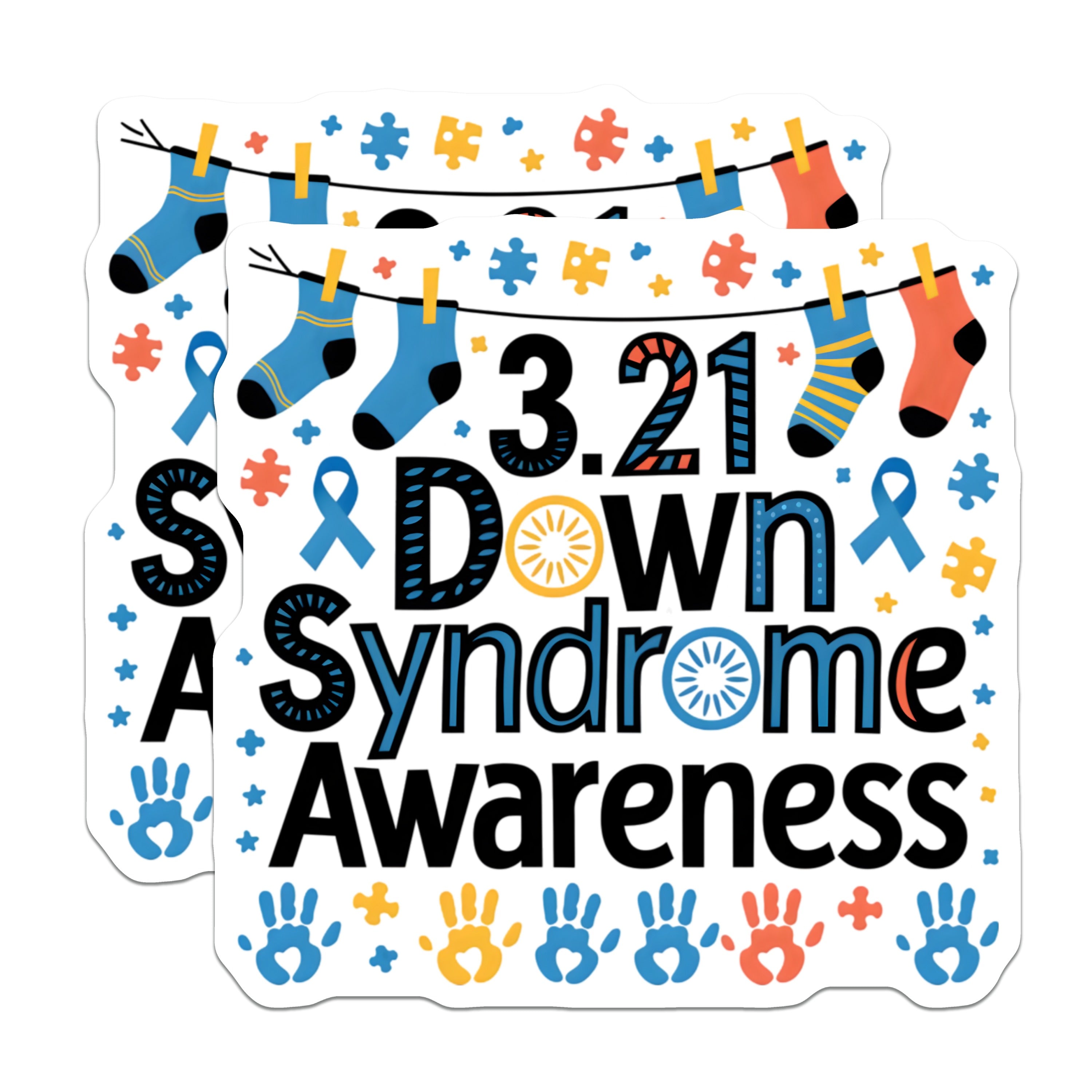 (2 Pack) Down Syndrome Awareness Magnets - 3.21 World Day Support - Colorful Socks - Trisomy 21 Inclusion Advocacy - 5 Inches On Longest Side - Thick Durable Magnet - Made in USA - MAG36685