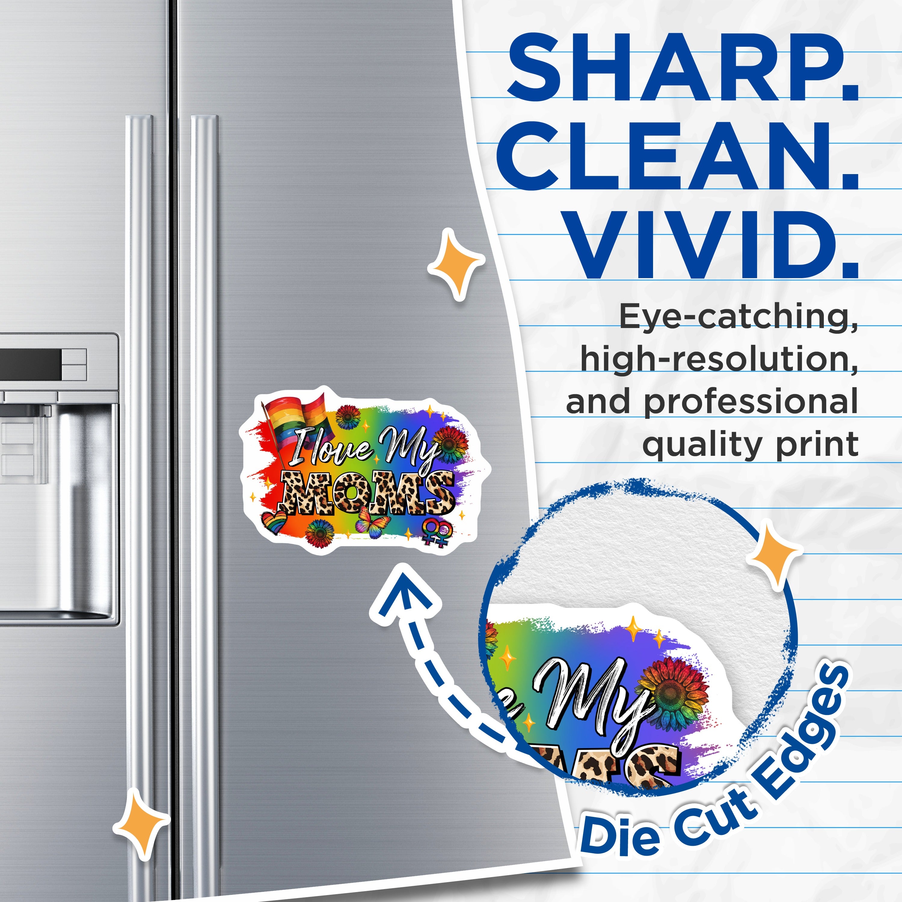 (2 Pack) I Love My Moms Magnets - Rainbow LGBTQ Family - Mothers Day Pride Decor - 5 Inches On Longest Side - Thick Durable Magnet - Made in USA - MAG37295