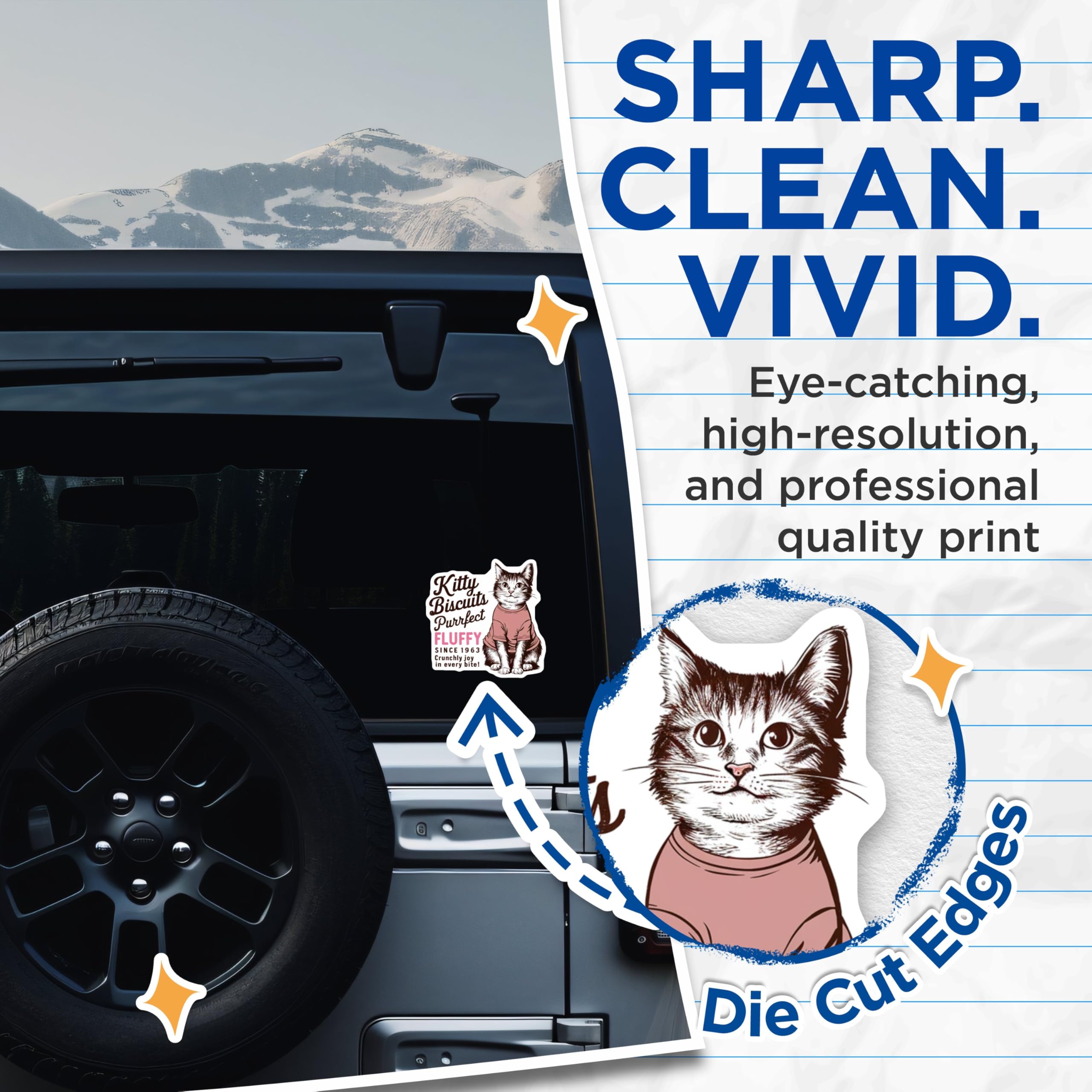 (2 Pack) Kitty Biscuits Purrfect Fluffy Stickers - Cute Cat Decal - Fun Kitty Decoration - 5" On Longest Side - Sticks to Smooth Flat Surfaces - Made in USA - BMCS5897