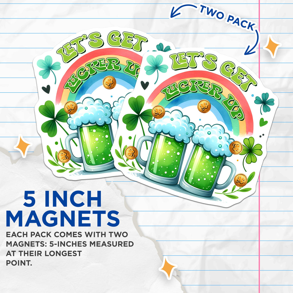 (2 Pack) St Patricks Day Magnets - Green Beer Party Decor - Funny Irish Sayings - 5 Inches On Longest Side - Thick Durable Magnet - Made in USA - MAG38378