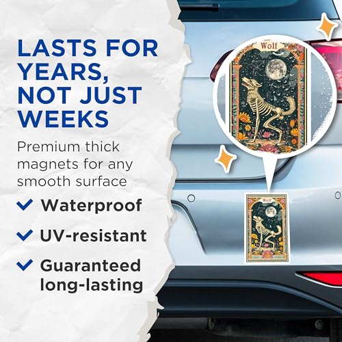 (2 Pack) Wolf Skeleton Magnets - Lunar Art - Nature Themed Magnet - 5" On Longest Side - for Cars, Fridges, Toolboxes - Made in USA - MAG3657