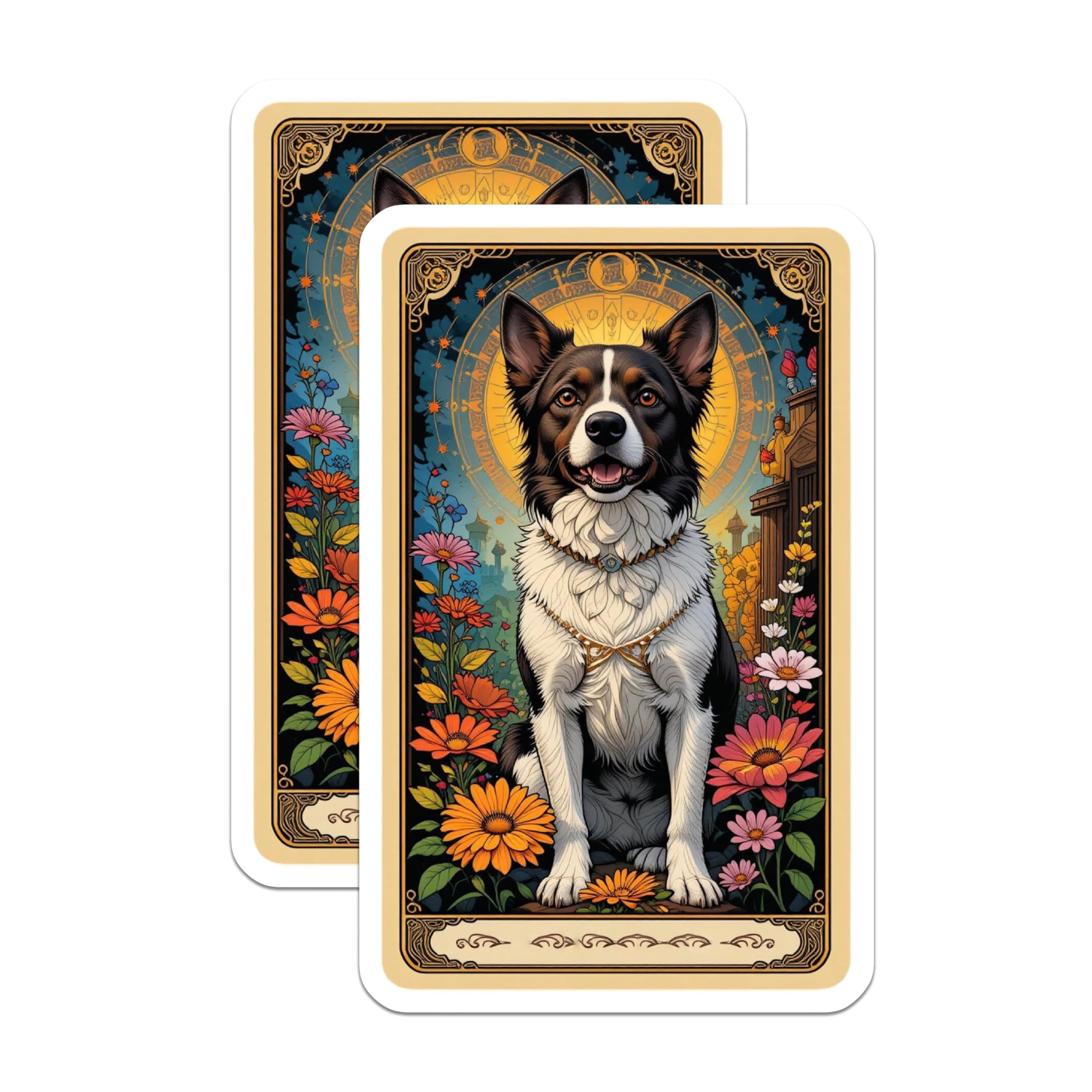 (2 Pack) Border Collie Magnets - Tarot Card Art Dog - Floral Pet Refrigerator Decor - 5 Inches On Longest Side - Thick Durable Magnet - Made in USA - MAG22335