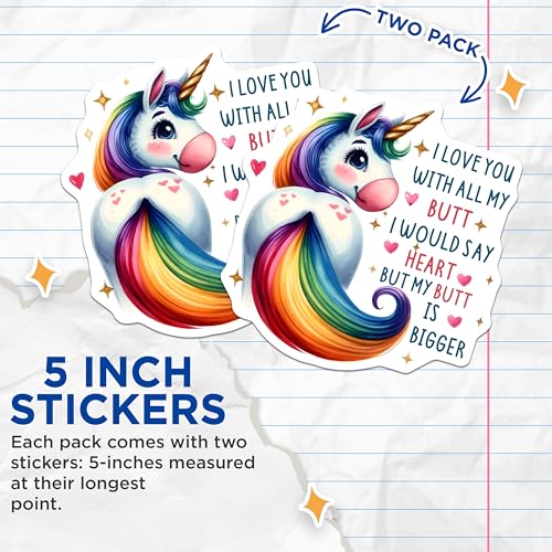 (2 Pack) Funny Unicorn Stickers - Cute Quote Stickers - Love Expression Stickers - 5" On Longest Side - Sticks to Any Smooth Flat Surface - Made in USA - BMCS3341