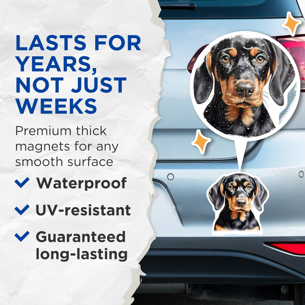 (2 Pack) Dachshund Puppy Magnets - Wiener Dog Refrigerator Decor - Black Tan Doxie Lover - 5 Inches On Longest Side - Thick Durable Magnet - Made in USA - MAG27230