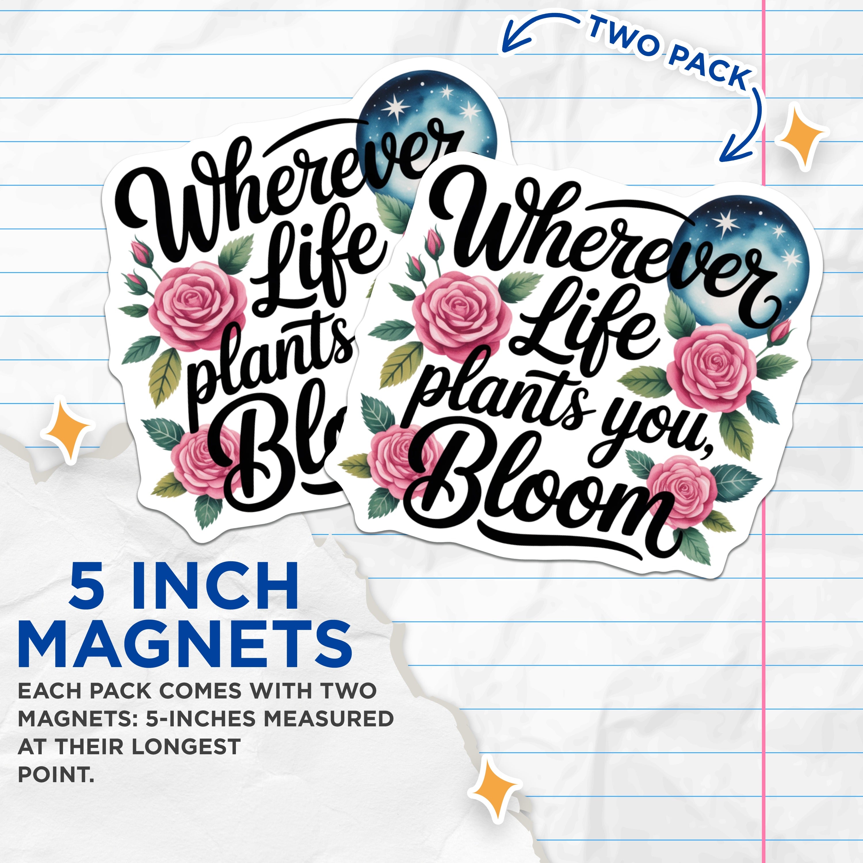 (2 Pack) Inspirational Quote Magnets - Floral Affirmation Decor - Motivational Refrigerator Present - 5 Inches On Longest Side - Thick Durable Magnet - Made in USA - MAG36584