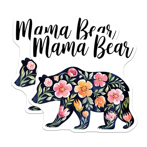 (2 Pack) Mama Bear Stickers - Floral Bear Stickers - Mom Stickers for Mother's Day - Animal Decal Stickers - 5" On Longest Side - Sticks to Smooth Flat Surfaces - Made in USA - BMCS3915