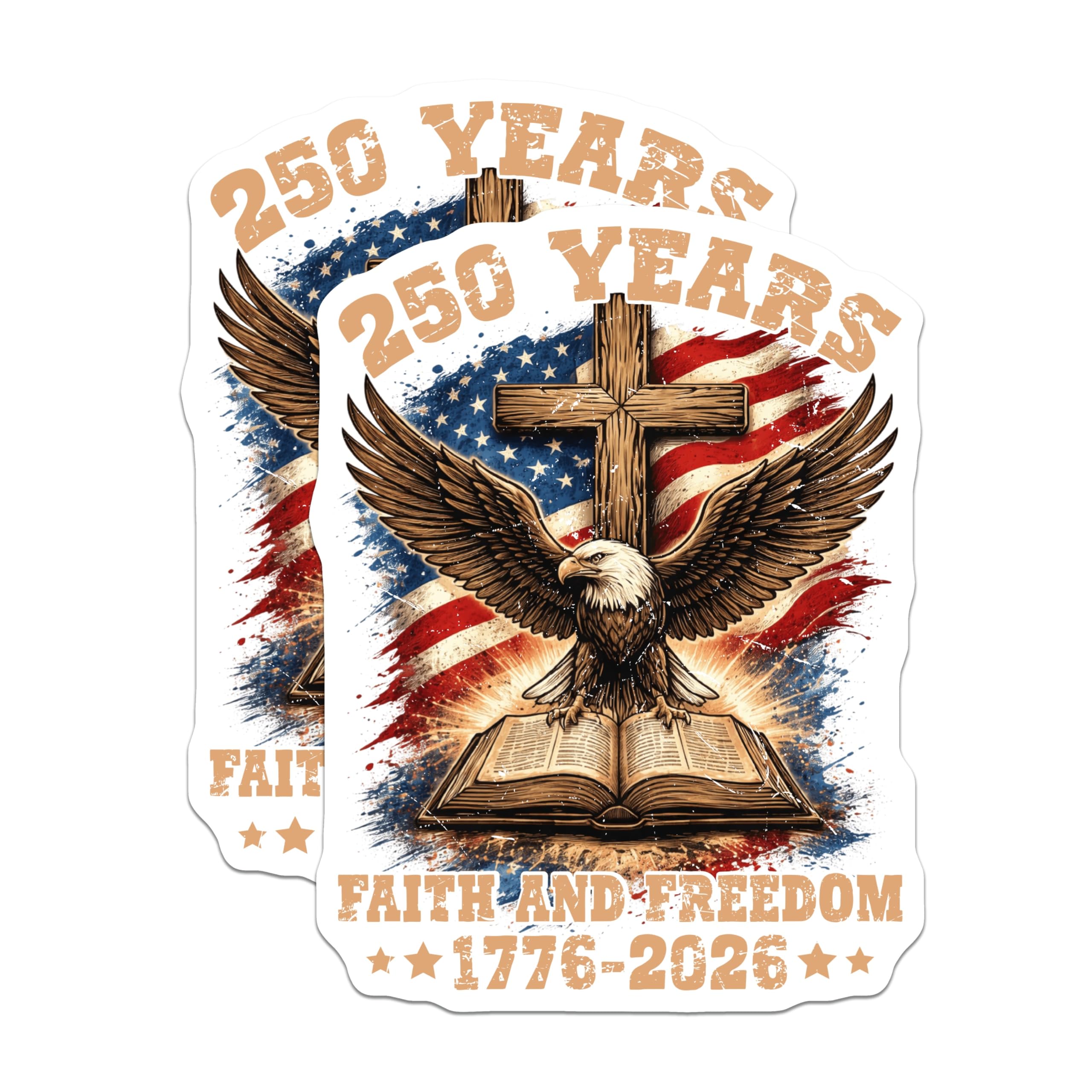 (2 Pack) 250 Years Faith Freedom Magnets - American Patriot Eagle - 1776-2026 Christian Display - 5 Inches On Longest Side - Thick Durable Magnet - Made in USA - MAG21009