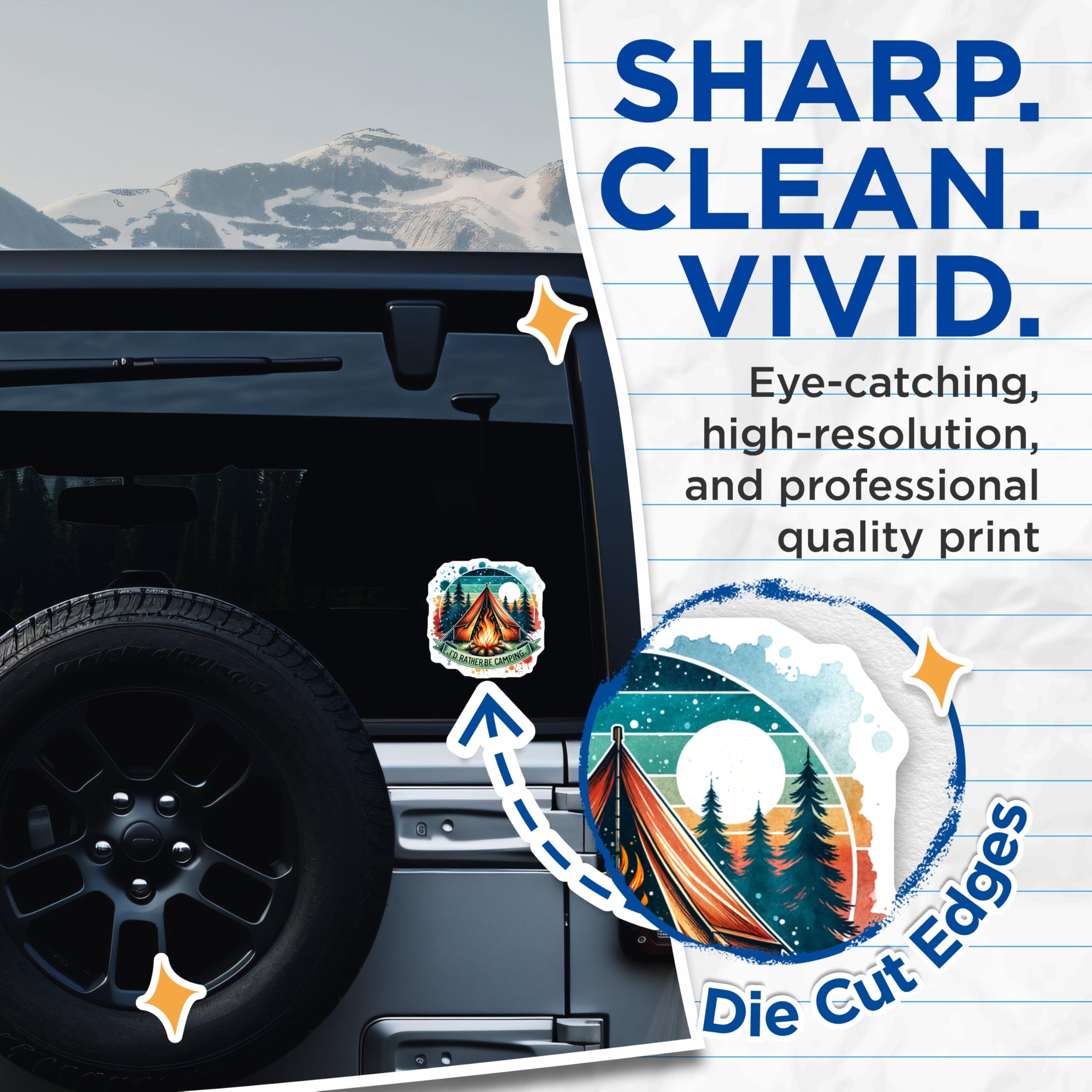 (2 Pack) I'd Rather Be Camping Stickers - Camping Life - Outdoor Adventure Decals - Wanderlust Vinyl Stickers - 5" On Longest Side - Sticks to Smooth Flat Surfaces - Made in USA - BMCS6639
