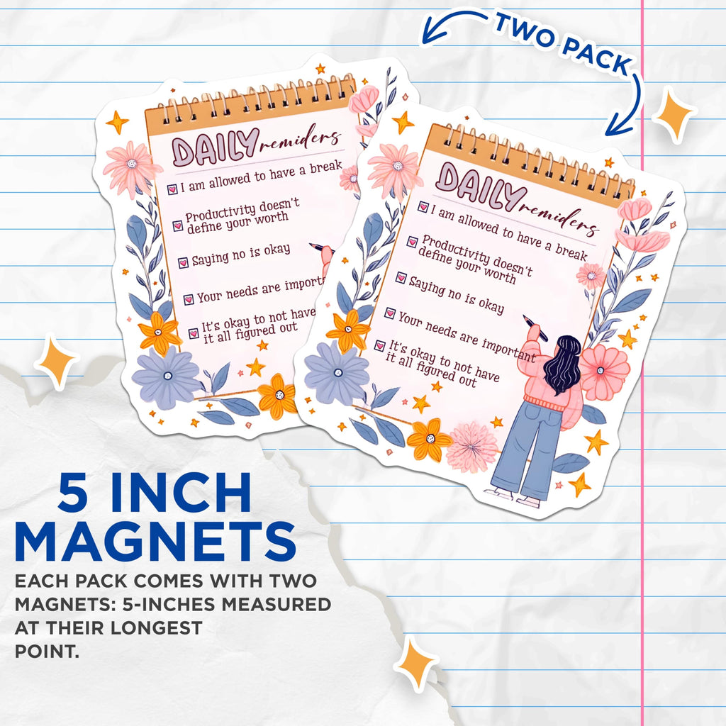 (2 Pack) Daily Reminders Magnets - Productivity Inspiration - Floral Motivational Quotes - 5" On Longest Side - for Cars, Fridges, Toolboxes - Made in USA - MAG8323