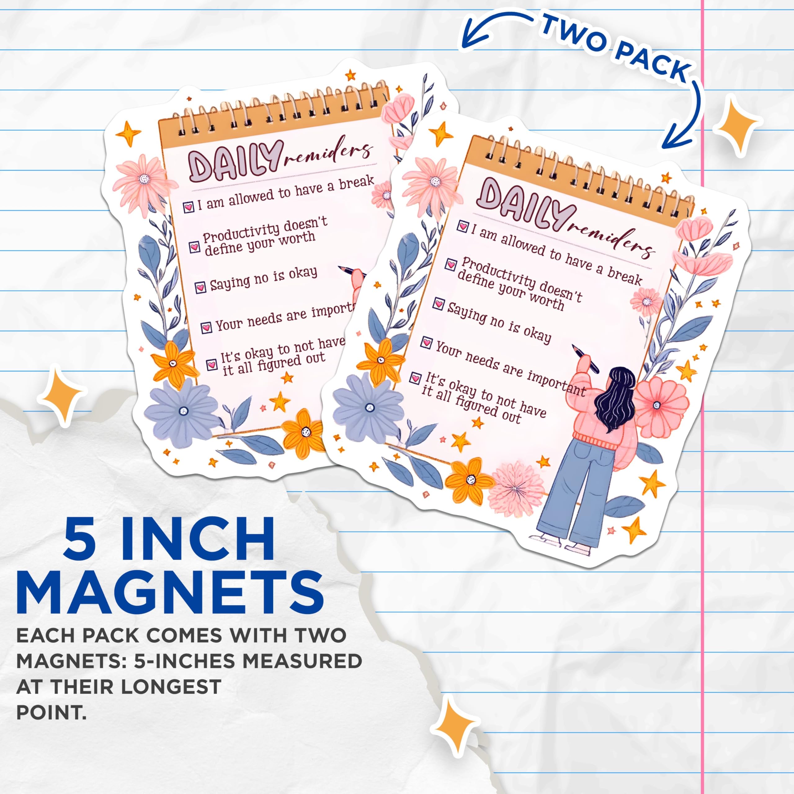 (2 Pack) Daily Reminders Magnets - Productivity Inspiration - Floral Motivational Quotes - 5" On Longest Side - for Cars, Fridges, Toolboxes - Made in USA - MAG8323