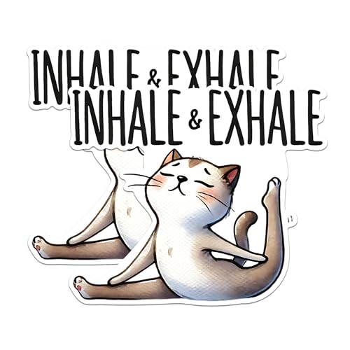 (2 Packs) Inhale & Exhale Cat Doing Yoga Stretching Stickers - Funny Cute Cat Yogi Yoga Decals - 5" On Longest Side - Premium Vinyl Decal - Sticks to Any Smooth Flat Surface - Made in USA - BMCS2414