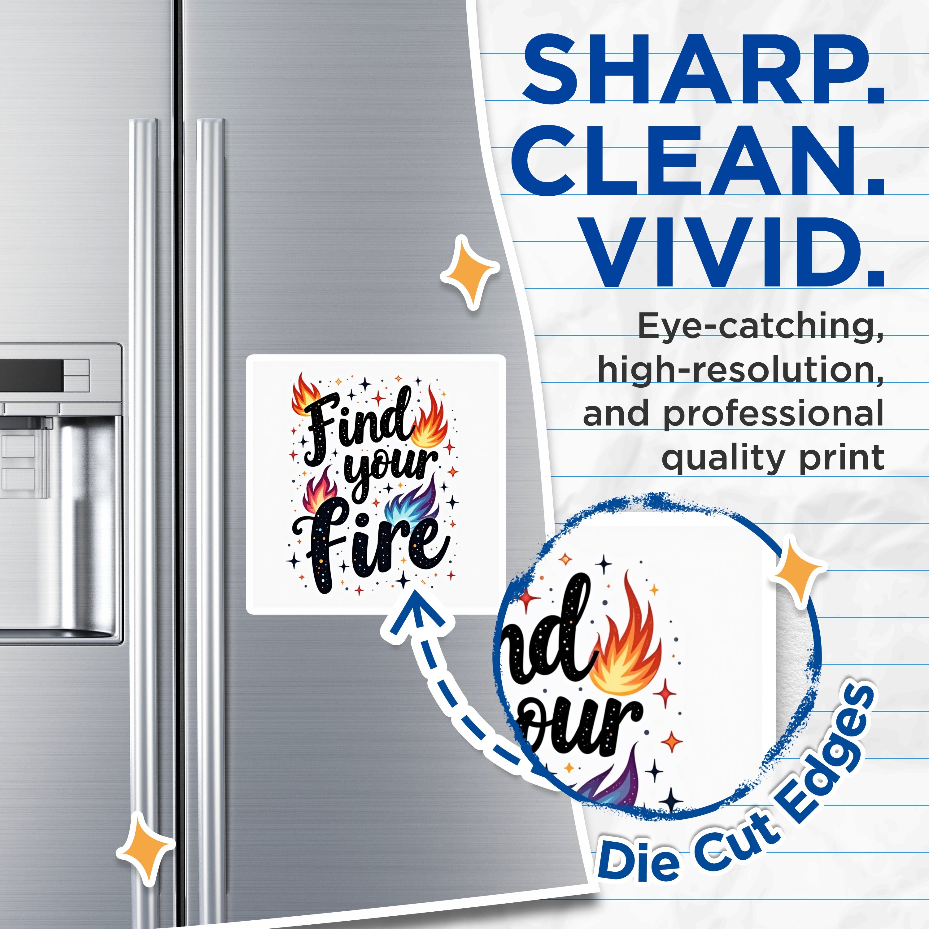 (2 Pack) Find Your Fire Magnets - Motivational Quote - Inspirational Saying - Cosmic Design - Empowerment Item for Friend - Refrigerator - 5" - Durable Magnet - Made in USA - MAG37877