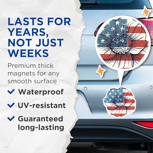 (2 Pack) American Flag Flower Magnets Magnets - USA Patriotic Decor - Red White Blue Flower Art - 5" On Longest Side - Made in USA - Sticks to Refrigerators & Metal Surfaces - MAG8969