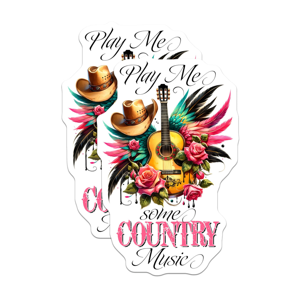 (2 Pack) Country Music Magnets - Guitar Cowboy Hat - Floral Rose Accent Magnet Set - 5" On Longest Side - Premium Magnet - for Cars, Refrigerators, Toolboxes, Lockers - Made in USA - MAG16027