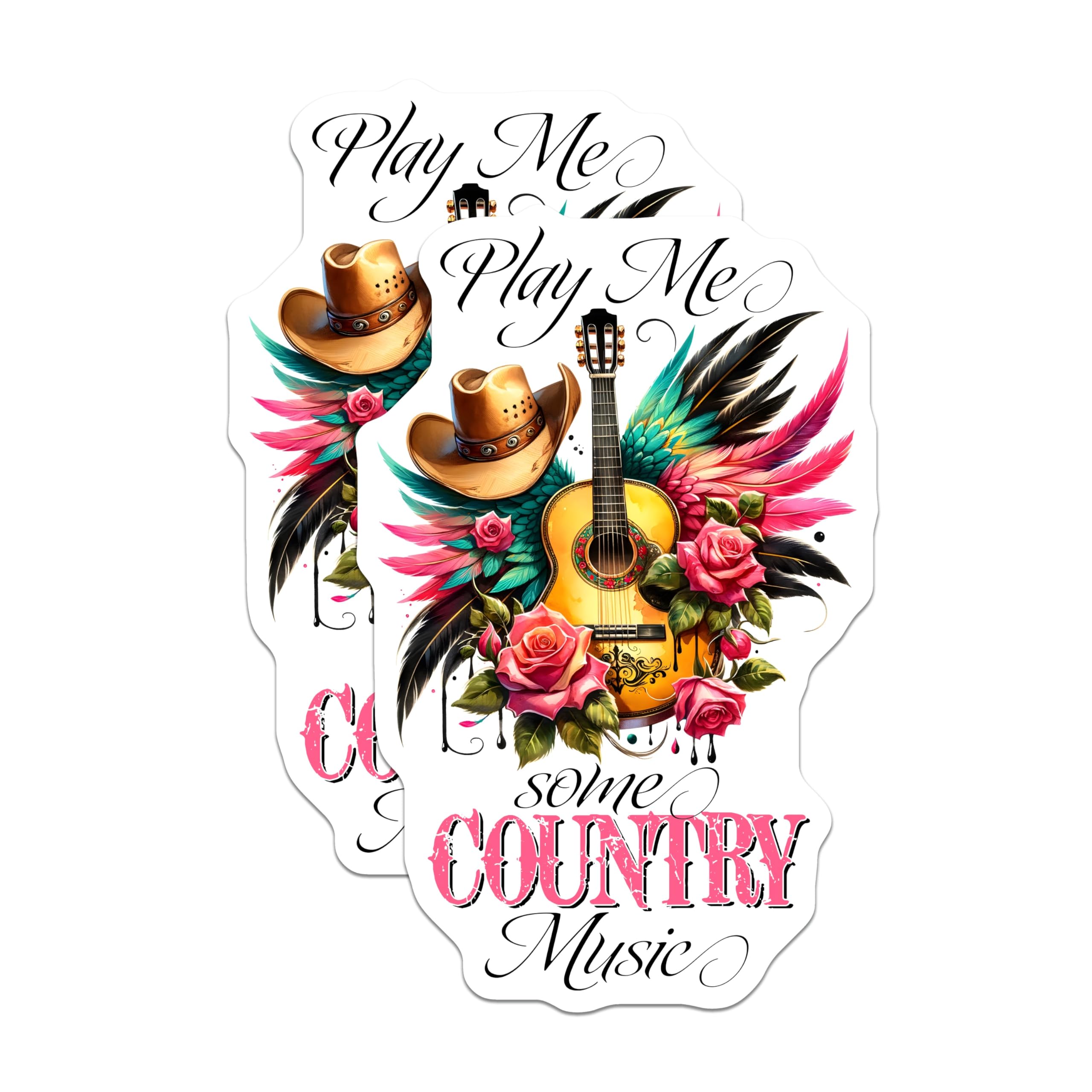 (2 Pack) Country Music Magnets - Guitar Cowboy Hat - Floral Rose Accent Magnet Set - 5" On Longest Side - Premium Magnet - for Cars, Refrigerators, Toolboxes, Lockers - Made in USA - MAG16027