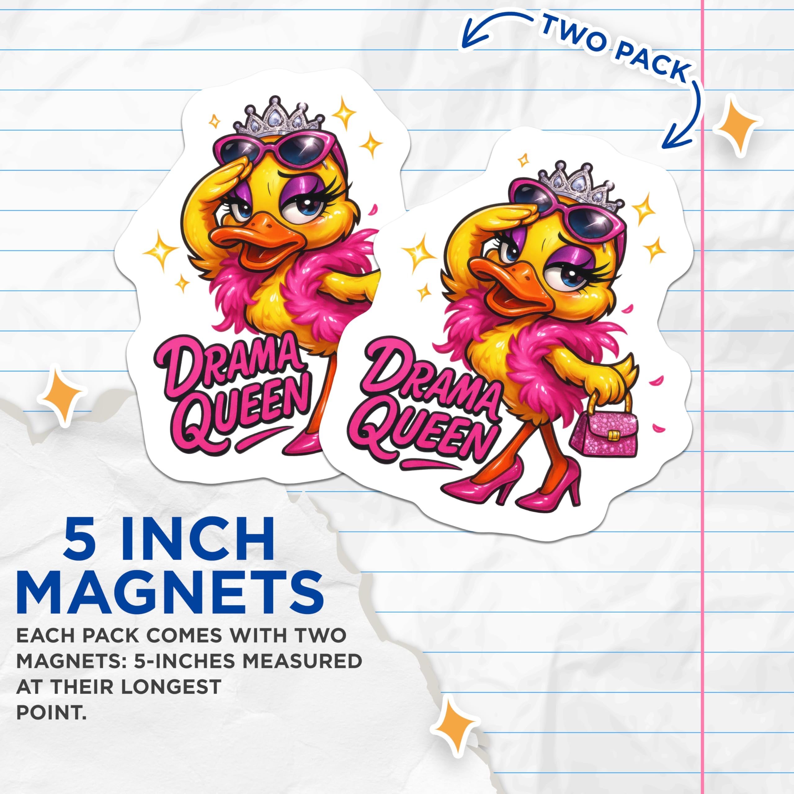 (2 Pack) Drama Queen Duck Magnets - Sassy Animal Decor - Funny Refrigerator Accessories - 5 Inches On Longest Side - Thick Durable Magnet - Made in USA - MAG21179