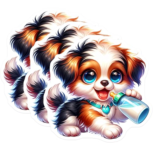 (3 Pack) Puppy Dog Decals - Cute Animal Stickers - Cartoon Pet Lover - 3 Inches On Longest Side - Easy Peel & Apply - Made in USA - 3MCS8358