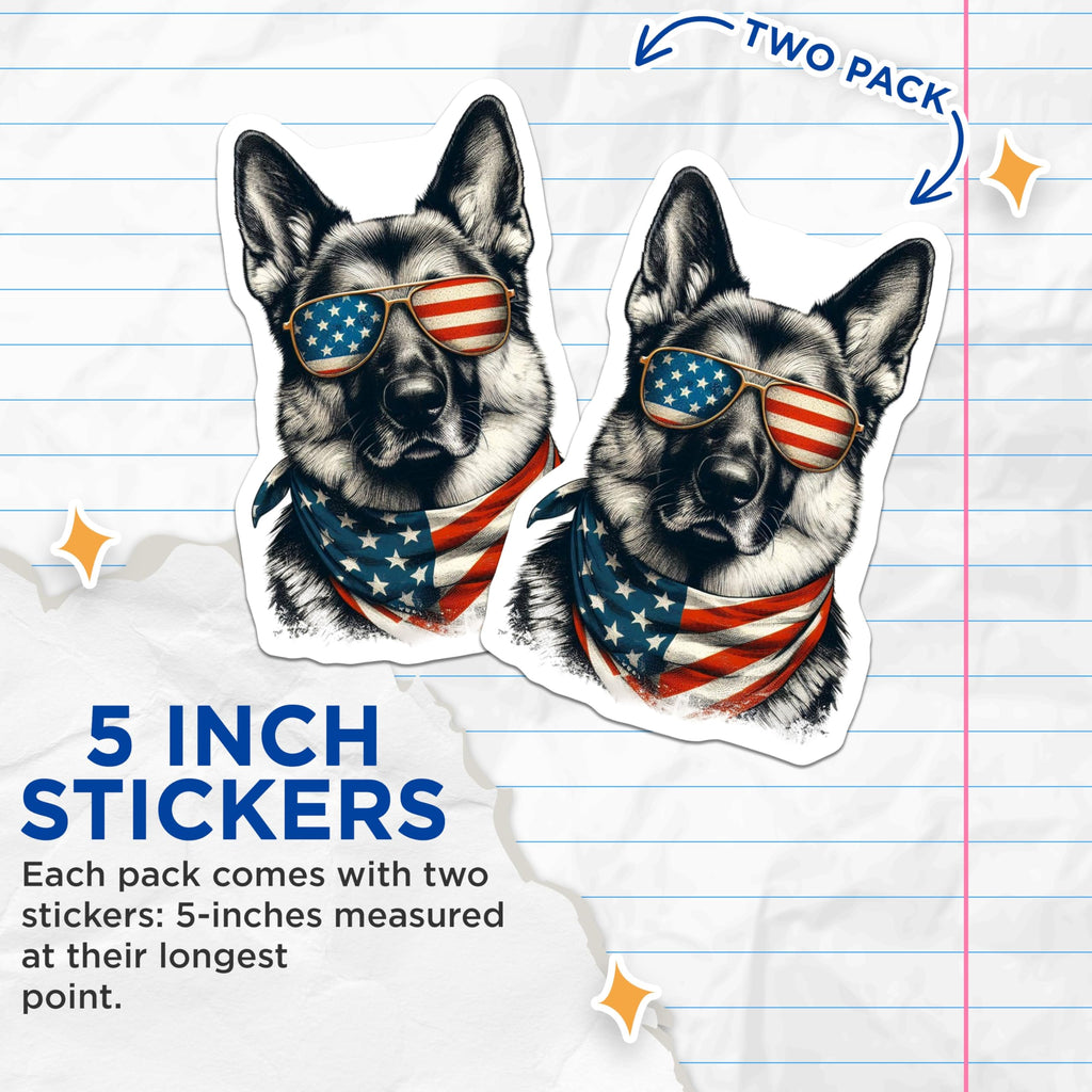 Patriotic German Shepherd Sticker, USA Flag Sunglasses, Dog Lover Gift, American Pride Decor, Cool Animal Sticker - 5" On Longest Side - Sticks to Smooth Flat Surfaces - Made in USA - BMCS14236