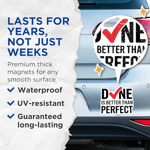 (2 Pack) Done Is Better Than Perfect Magnets - Motivational Magnet - Office Decor - Inspirational Quote - Kitchen Decoration - 5" On Longest Side - for Cars, Fridges, Toolboxes - Made in USA - MAG6747