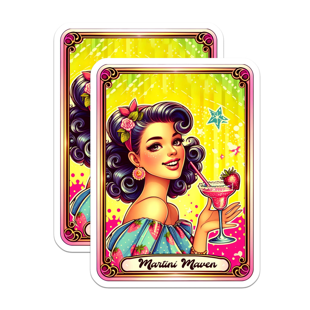 (2 Pack) Martini Maven Magnets - Retro Pin Up Girl Art - Strawberry Cocktail Accessories - 5 Inches On Longest Side - Thick Durable Magnet - Made in USA - MAG20748
